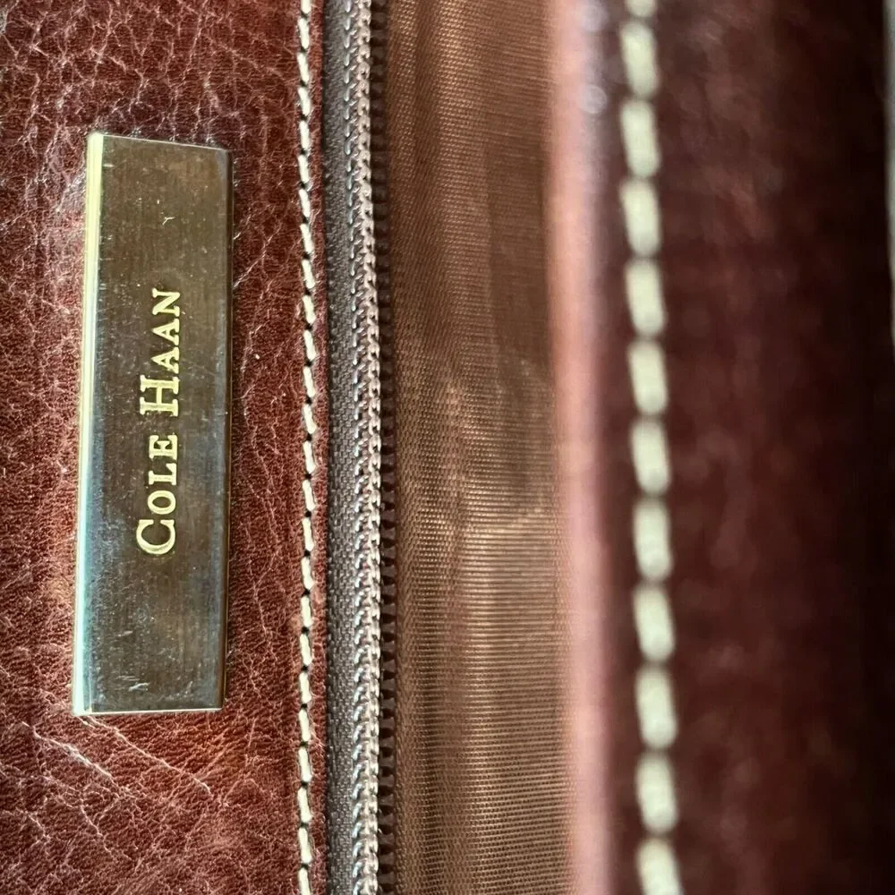 Cole Haan attache briefcase brown leather multi pocket double buckle 18